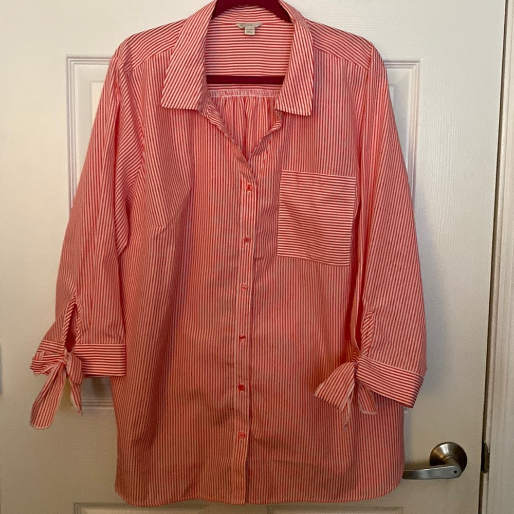 New- Cato Est.1946 Striped Salmon and White Shirt. Size 22/24